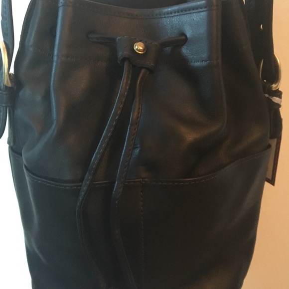 Black Leather Drawstring Handbag•Hobo•Crossbody - Picture 2 of 8